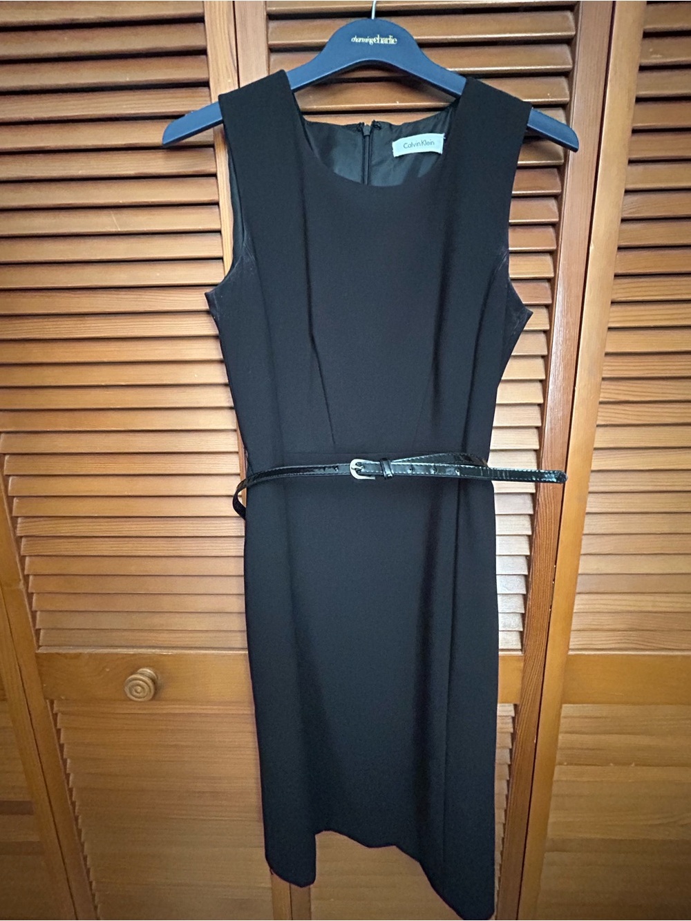 Calvin Klein Black Sleeveless Sheath Dress with Belt